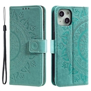 Custodia a portafoglio per iPhone 14 serie Mandala - Verde