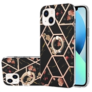 iPhone 15 Plus Marble Pattern IMD TPU Case with Ring Holder