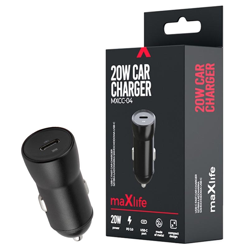 Caricabatteria da Auto Veloce USB-C Maxlife MXCC-04 - 20W - Nero