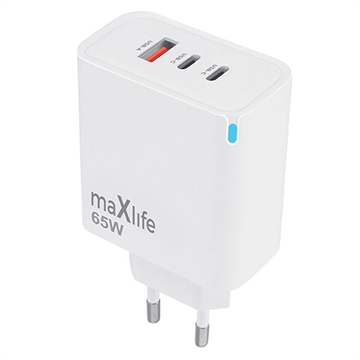 Maxlife MXTC-09-65ACC Caricatore GaN - 65W, 2x USB-C, USB-A - Bianco