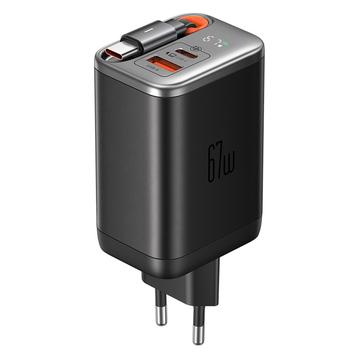 Mcdodo CH-4100 Caricabatterie rapido GaN da 67W con cavo USB-C retrattile - Nero