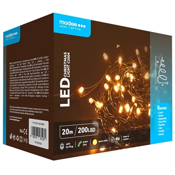 Modee C2004 Luci per albero di Natale con 8 modalità - 20m - Bianco caldo