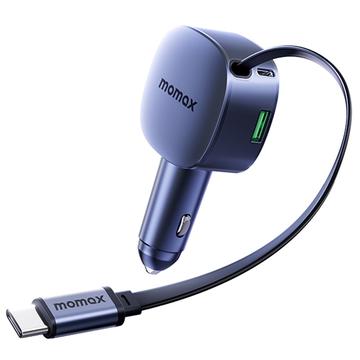 Caricabatterie da auto Momax da 60W con cavo USB-C retrattile - Grigio scuro