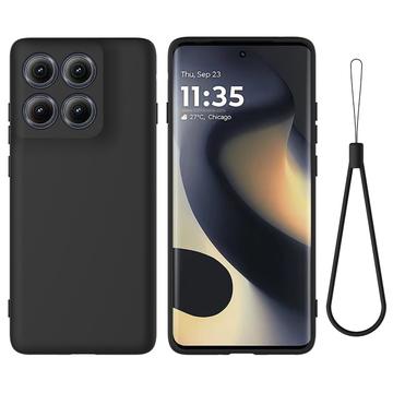 Custodia in silicone liquido con cinghia a mano per Motorola Edge (2025) - Nera