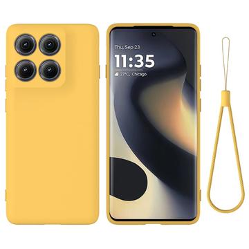 Custodia in silicone liquido con cinghia a mano per Motorola Edge (2025) - Gialla