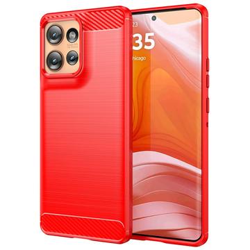 Custodia in TPU spazzolato per Motorola Edge 50 - Fibra di Carbonio - Rossa