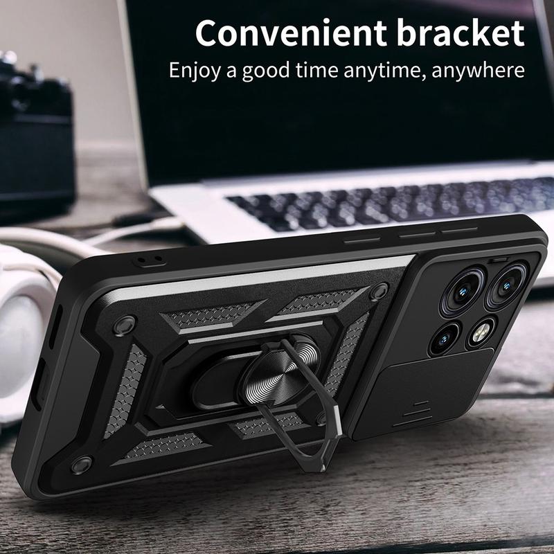 Custodia Motorola Moto G42 4G Con Protezione Fotocamera Scorrevole - Anello E Supporto Magnetico - Nero