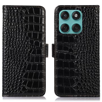 Custodia in Pelle a Portafoglio Serie Crocodile con RFID per Motorola Edge 60 Fusion