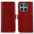 Custodia in Pelle a Portafoglio Serie Crocodile con RFID per Motorola Edge 60 Fusion - Rossa
