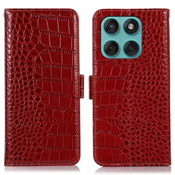 Custodia in Pelle a Portafoglio Serie Crocodile con RFID per Motorola Edge 60 Fusion