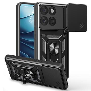Custodia ibrida con anello rotante e protezione per fotocamera per Motorola Edge 60 Fusion - Nera
