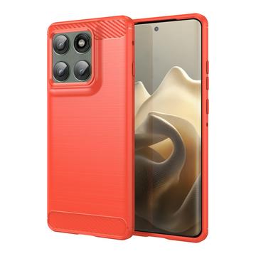 Custodia in TPU spazzolato per Motorola Edge 60 Pro/Edge (2025) - Fibra di Carbonio - Rossa