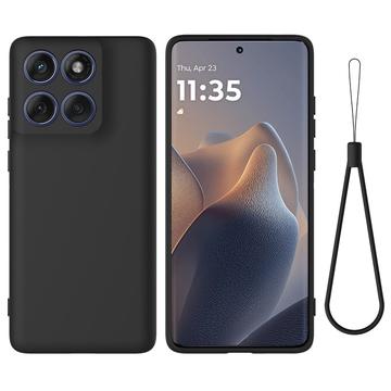 Custodia in silicone liquido con cinghia a mano per Motorola Edge 60 Pro - Nera