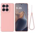 Custodia in silicone liquido con cinghia a mano per Motorola Edge 60 Pro - Rosa
