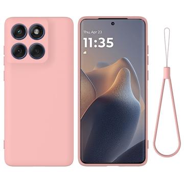 Custodia in silicone liquido con cinghia a mano per Motorola Edge 60 Pro - Rosa
