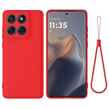 Custodia in silicone liquido con cinghia a mano per Motorola Edge 60 Pro - Rossa