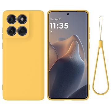 Custodia in silicone liquido con cinghia a mano per Motorola Edge 60 Pro - Gialla