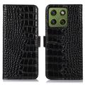 Custodia in Pelle a Portafoglio Serie Crocodile con RFID per Motorola Edge 70 - Nera