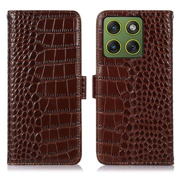 Custodia in Pelle a Portafoglio Serie Crocodile con RFID per Motorola Edge 70 - Marrone