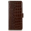 Custodia in Pelle a Portafoglio Serie Crocodile con RFID per Motorola Edge 70 Max - Marrone