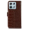 Custodia in Pelle a Portafoglio Serie Crocodile con RFID per Motorola Edge 70 Max - Marrone