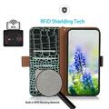 Custodia in Pelle a Portafoglio Serie Crocodile con RFID per Motorola Edge 70 Max - Verde