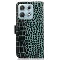Custodia in Pelle a Portafoglio Serie Crocodile con RFID per Motorola Edge 70 Max - Verde