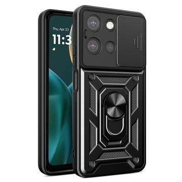 Custodia ibrida con anello rotante e protezione per fotocamera per Motorola Moto G (2025) - Nera