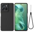 Custodia in silicone liquido con cinghia a mano per Motorola Moto G Power (2025) - Nera
