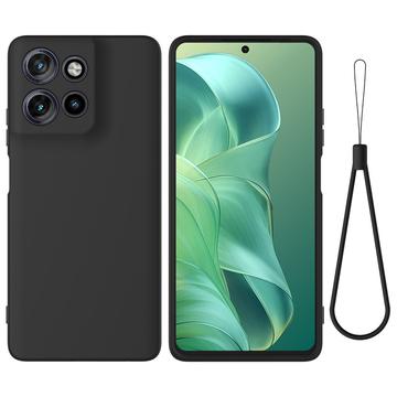 Custodia in silicone liquido con cinghia a mano per Motorola Moto G Power (2025) - Nera