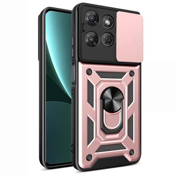Custodia ibrida con anello rotante e protezione per fotocamera per Motorola Moto G Power (2025) - Rosa Oro