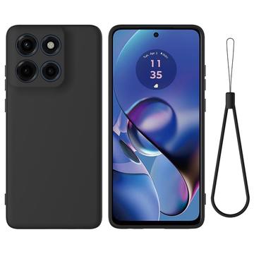 Custodia in silicone liquido con cinghia a mano per Motorola Moto G Stylus 5G (2025) - Nera