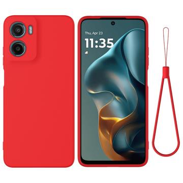 Custodia in silicone liquido con cinghia a mano per Motorola Moto G05/E15 - Rossa