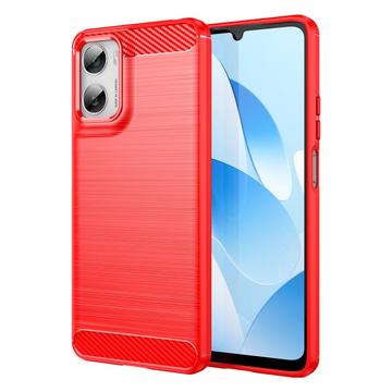 Custodia in TPU spazzolato per Motorola Moto G06/G06 Power - Fibra di Carbonio - Rossa