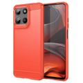 Custodia in TPU spazzolato per Motorola Moto G15 - Fibra di Carbonio - Rossa