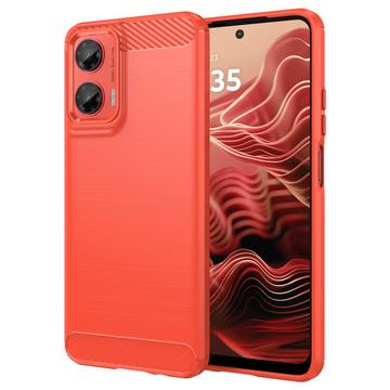 Custodia in TPU spazzolato per Motorola Moto G35 - Fibra di Carbonio - Rossa