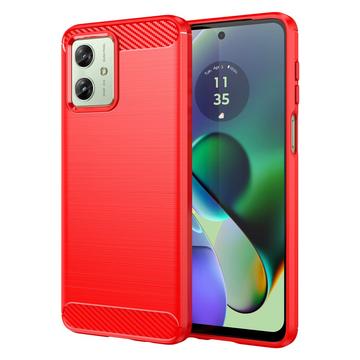 Custodia in TPU spazzolato per Motorola Moto G54 - Fibra di carbonio - Rossa