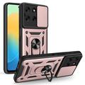 Custodia ibrida con anello rotante e protezione per fotocamera per Motorola Moto G56 - Rosa Oro