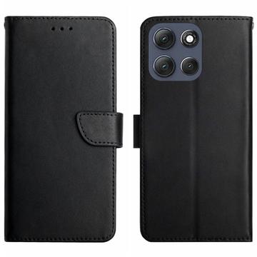 Custodia in pelle a portafoglio per Motorola Moto G56 con cavalletto - nera
