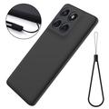 Custodia in silicone liquido con cinghia a mano per Motorola Moto G67 Power - Nera