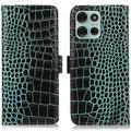 Custodia in Pelle a Portafoglio Serie Crocodile con RFID per Motorola Moto G75 - Verde
