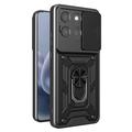 Custodia ibrida con anello rotante e protezione per fotocamera per Motorola Moto G77/G67 - Nera