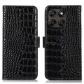 Custodia in Pelle a Portafoglio Serie Crocodile con RFID per Motorola Moto G77/G67 - Nera