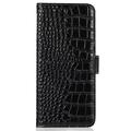 Custodia in Pelle a Portafoglio Serie Crocodile con RFID per Motorola Moto G77/G67
