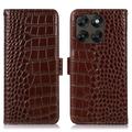 Custodia in Pelle a Portafoglio Serie Crocodile con RFID per Motorola Moto G77/G67 - Marrone