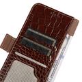 Custodia in Pelle a Portafoglio Serie Crocodile con RFID per Motorola Moto G77/G67 - Marrone