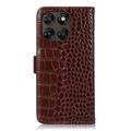 Custodia in Pelle a Portafoglio Serie Crocodile con RFID per Motorola Moto G77/G67 - Marrone