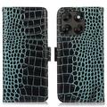 Custodia in Pelle a Portafoglio Serie Crocodile con RFID per Motorola Moto G77/G67 - Verde
