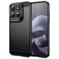 Custodia in TPU spazzolato per Motorola Moto G77/G67 - Fibra di Carbonio - Nera