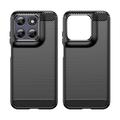 Custodia in TPU spazzolato per Motorola Moto G77/G67 - Fibra di Carbonio - Nera